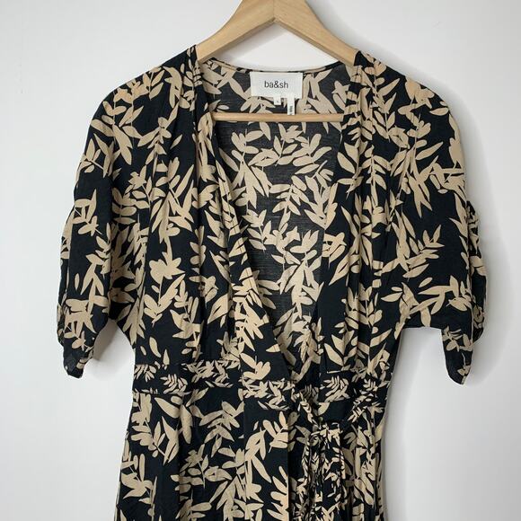 Ba&sh Tabby Wrap Dress Black & Beige Print Midi Length Womens Small - Picture 6 of 13